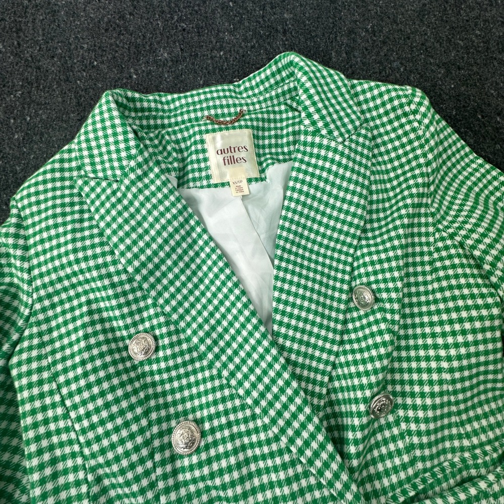 Autres Filles Houndstooth Blazer wmns XS Green Wht Double Breasted Silver Button